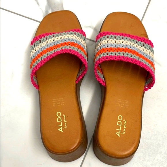 Aldo Pink and Orange Woven Platform Mules - Picture 2 of 10